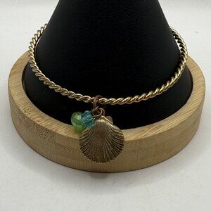 Gold-Tone Twisted Rope Bangle Bracelet With Shell & Bead Charms